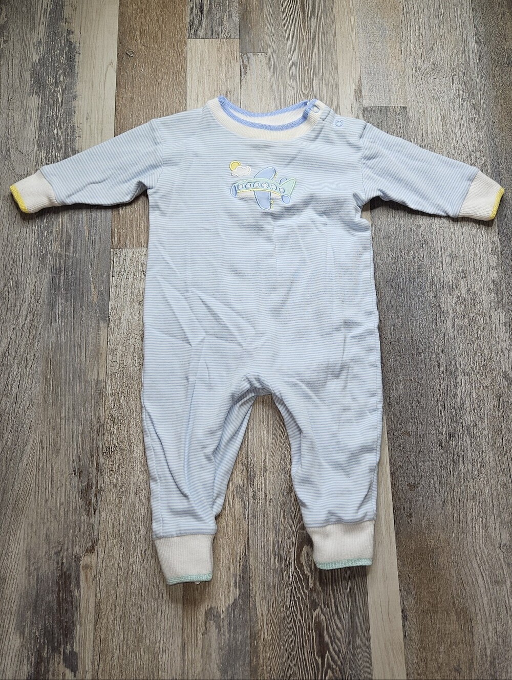 Florence Eiseman Size 12 Months Blue Stripe Jumper Airplane Applique
